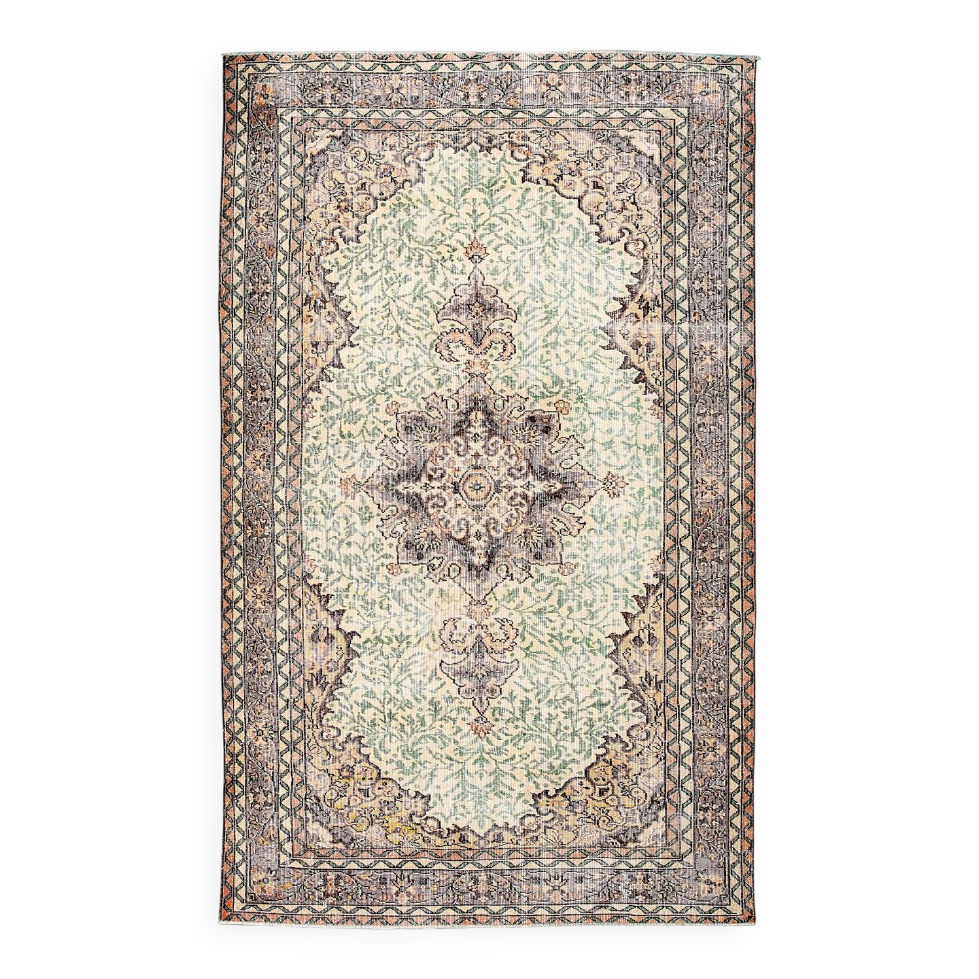 6x9 Sage Green Classic Pattern Turkish Vintage Rug, 170x281 Cm