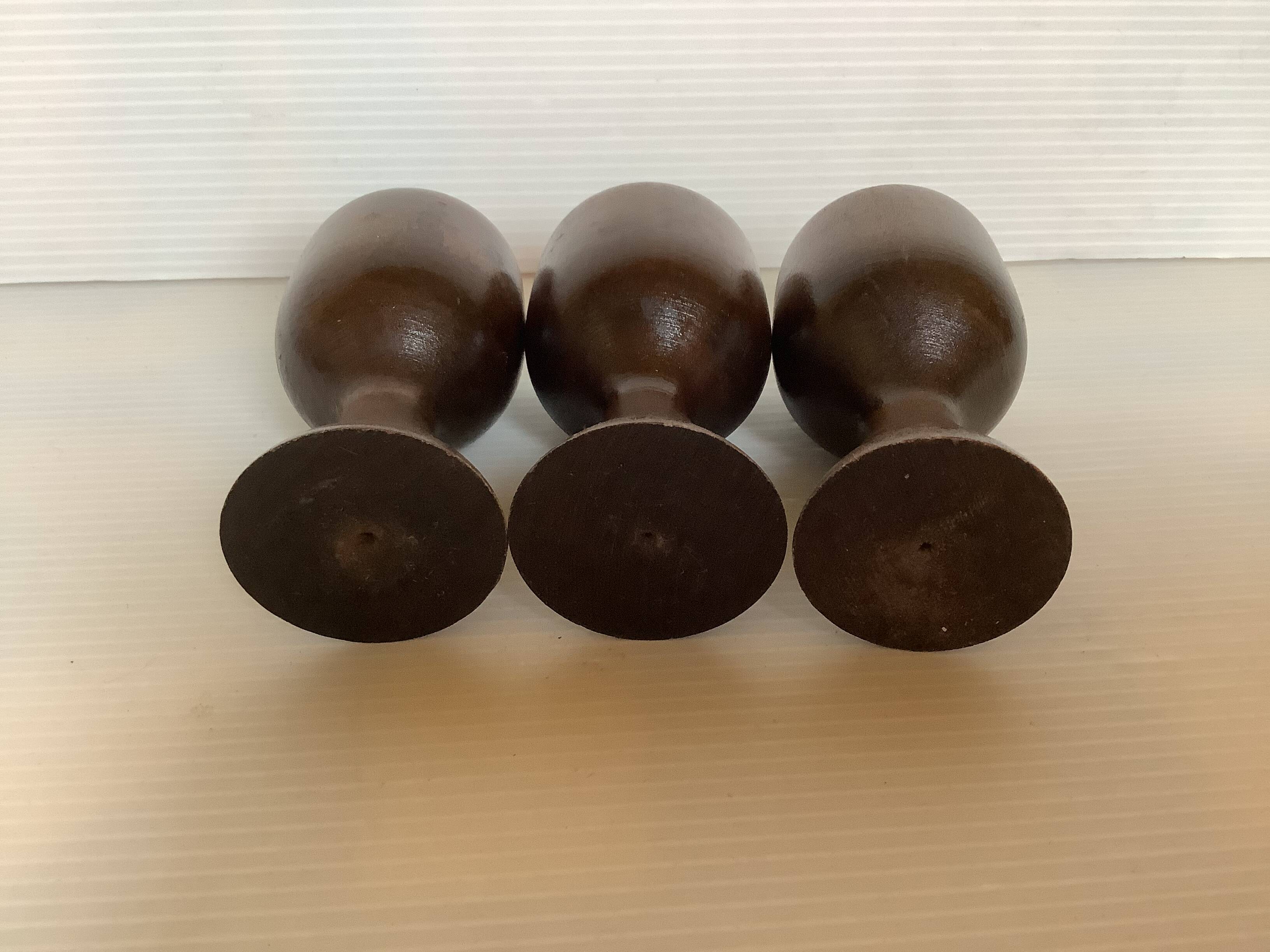 Trio of wooden egg cups