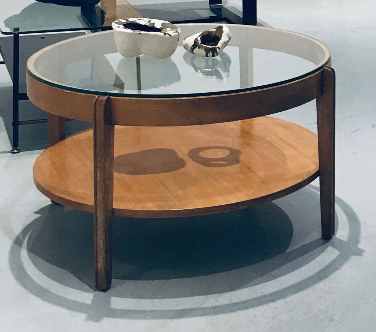 Double tray light glass and wood coffee table