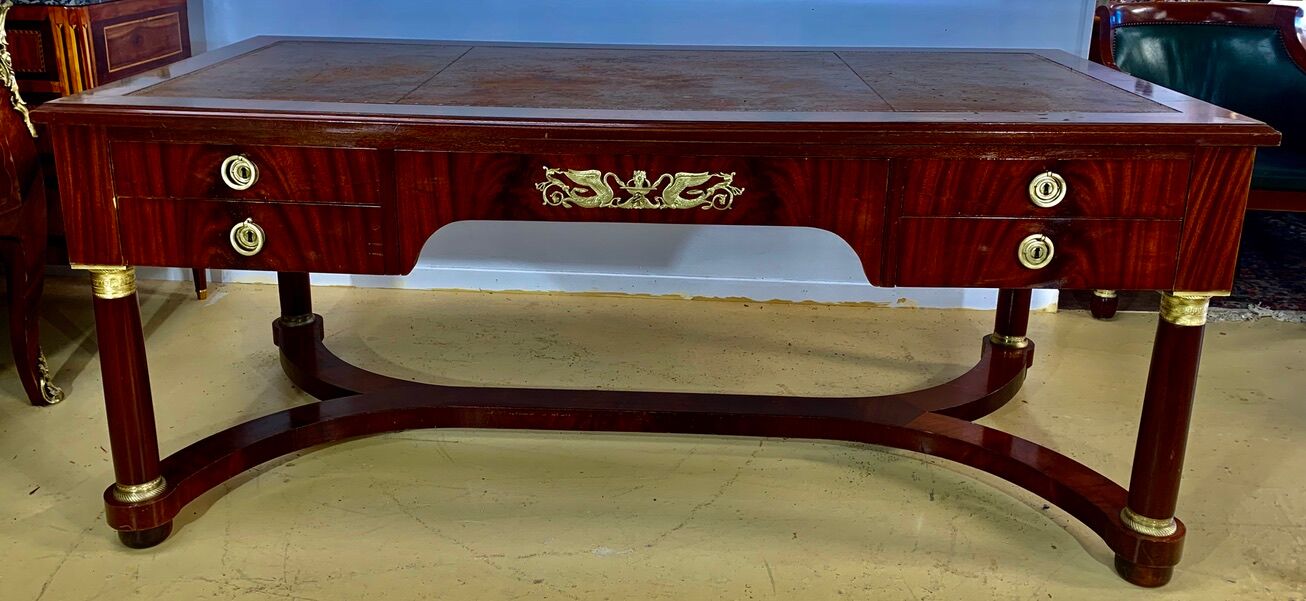Empire flat desk, mahogany, double-sided, gilded bronzes