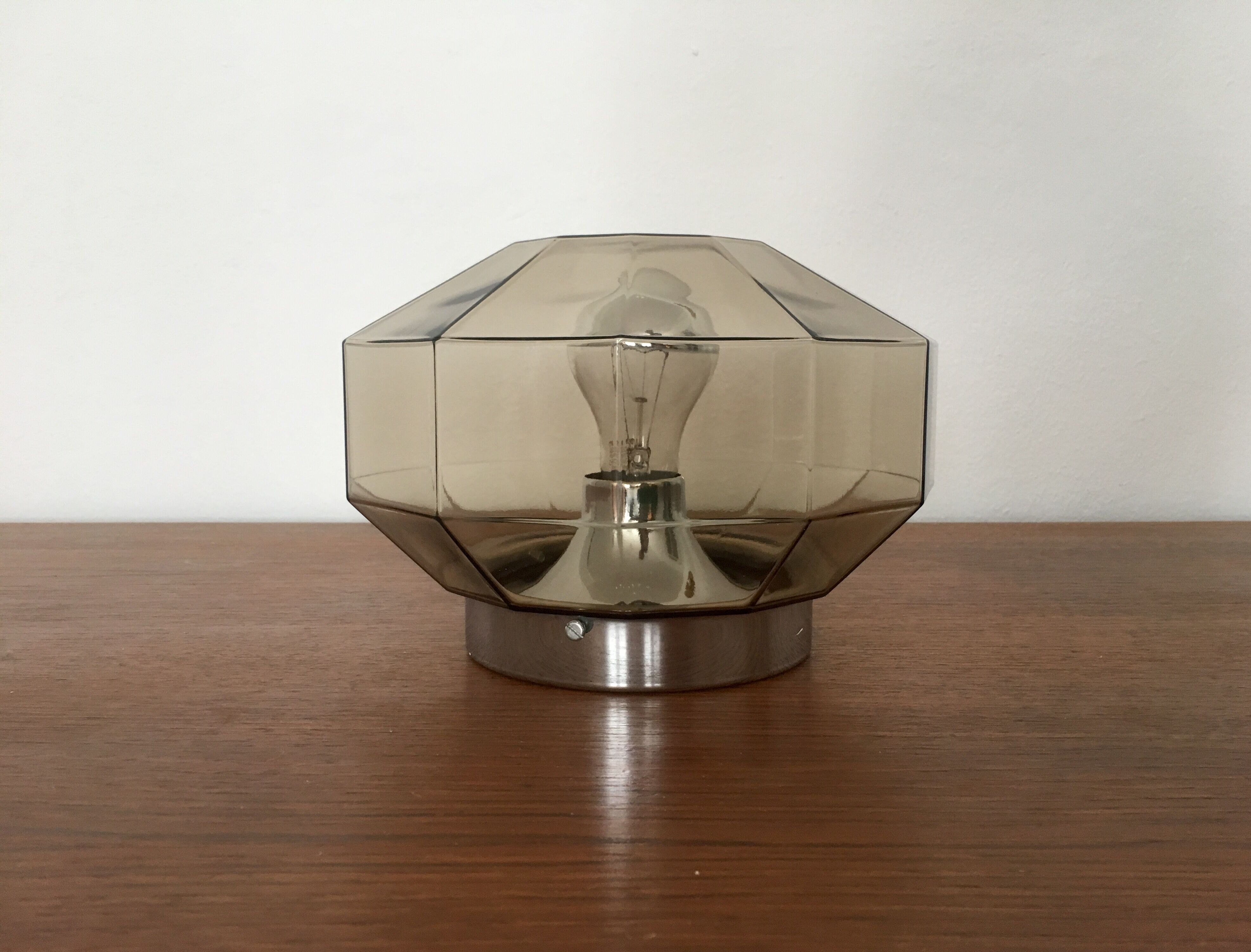 Smoked glass wall lamp or flush light by Hillebrand
