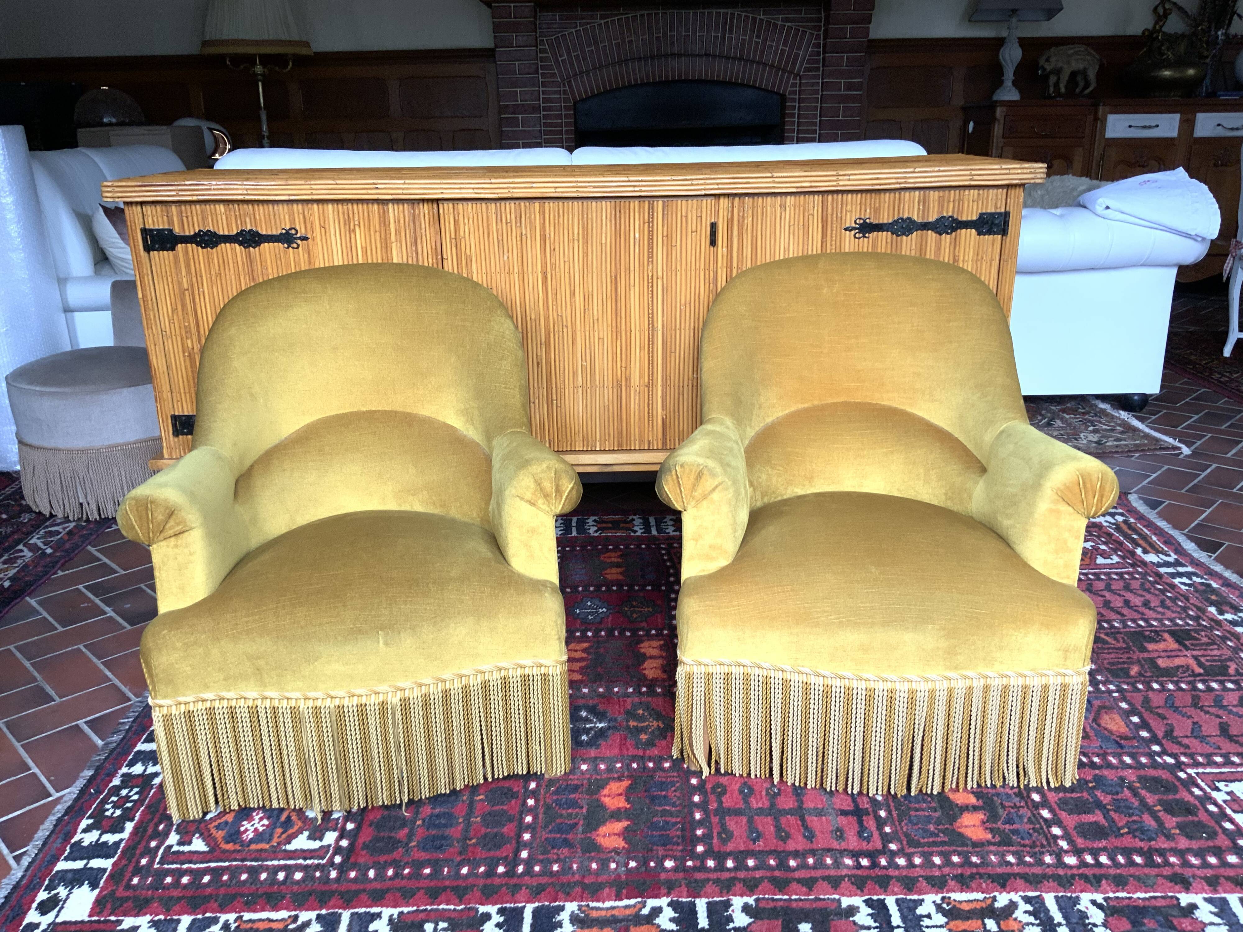 Pair of golden yellow toad armchairs