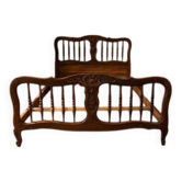 Vintage carved wooden bed frame, ornamental headboard & footboard, first half 20th century