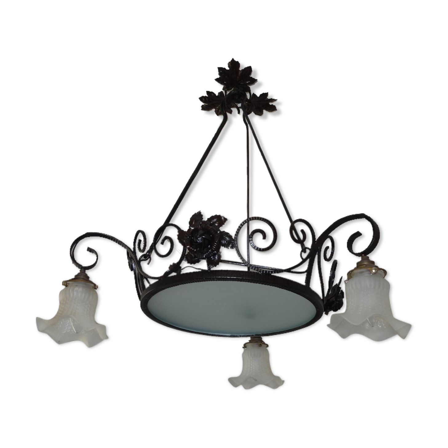iron and opalin glass hanging lamp