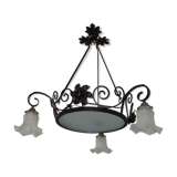 iron and opalin glass hanging lamp