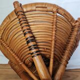 Basket on wooden and woven wicker legs 1950