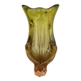 Bohemian glass vase by Joseph Hospodska in pink and yellow