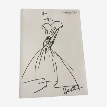 Christian dior: nice vintage fashion illustration and photo of press of the 1980s