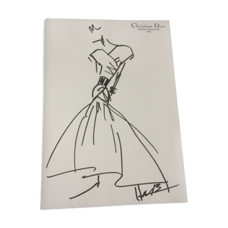 Christian dior: nice vintage fashion illustration and photo of press of the 1980s