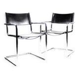 Pair of Matteo Grassi MG5 chairs in black leather and chrome