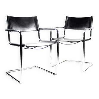 Paire de chaises Matteo Grassi MG5 cuir noir et chrome