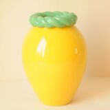Paire de vases "bonbons" en céramique rose, jaune et vert