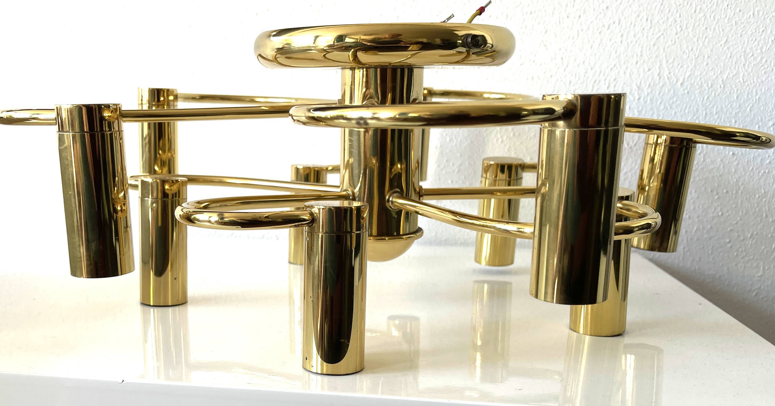 Brass suspension Mid-century 10 arms by Honsel Leuchten
