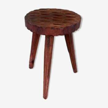 Vintage solid wood brutalist tripod stool