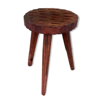 Vintage solid wood brutalist tripod stool