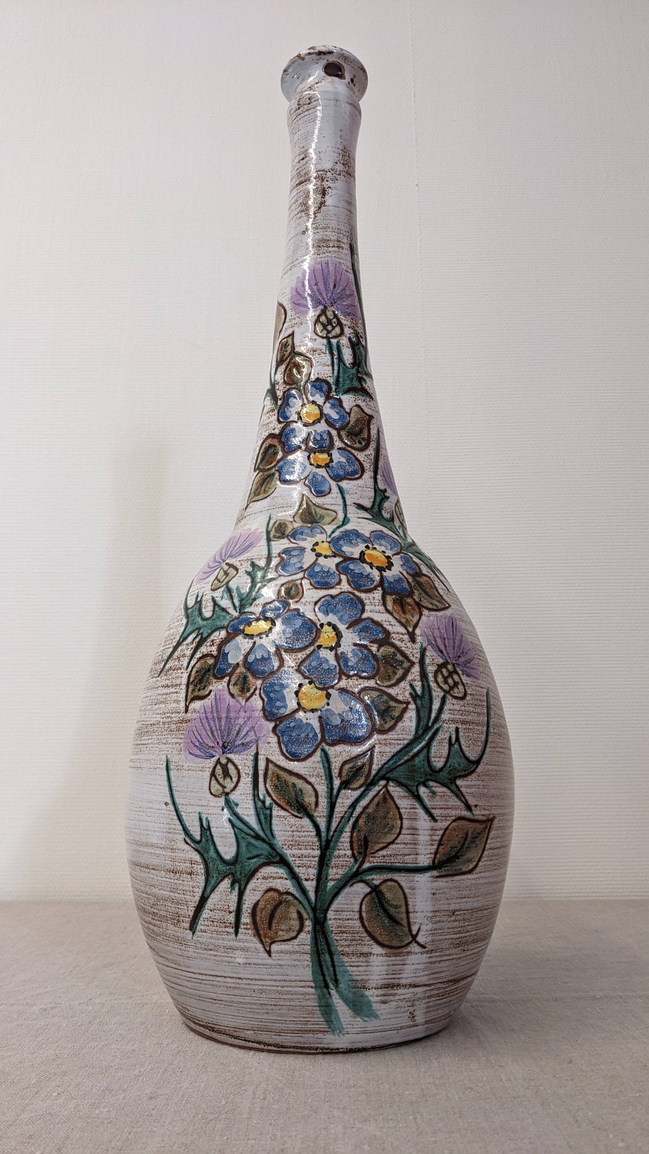 XL soliflore vase in glazed ceramic, Vallauris, France circa 1960.