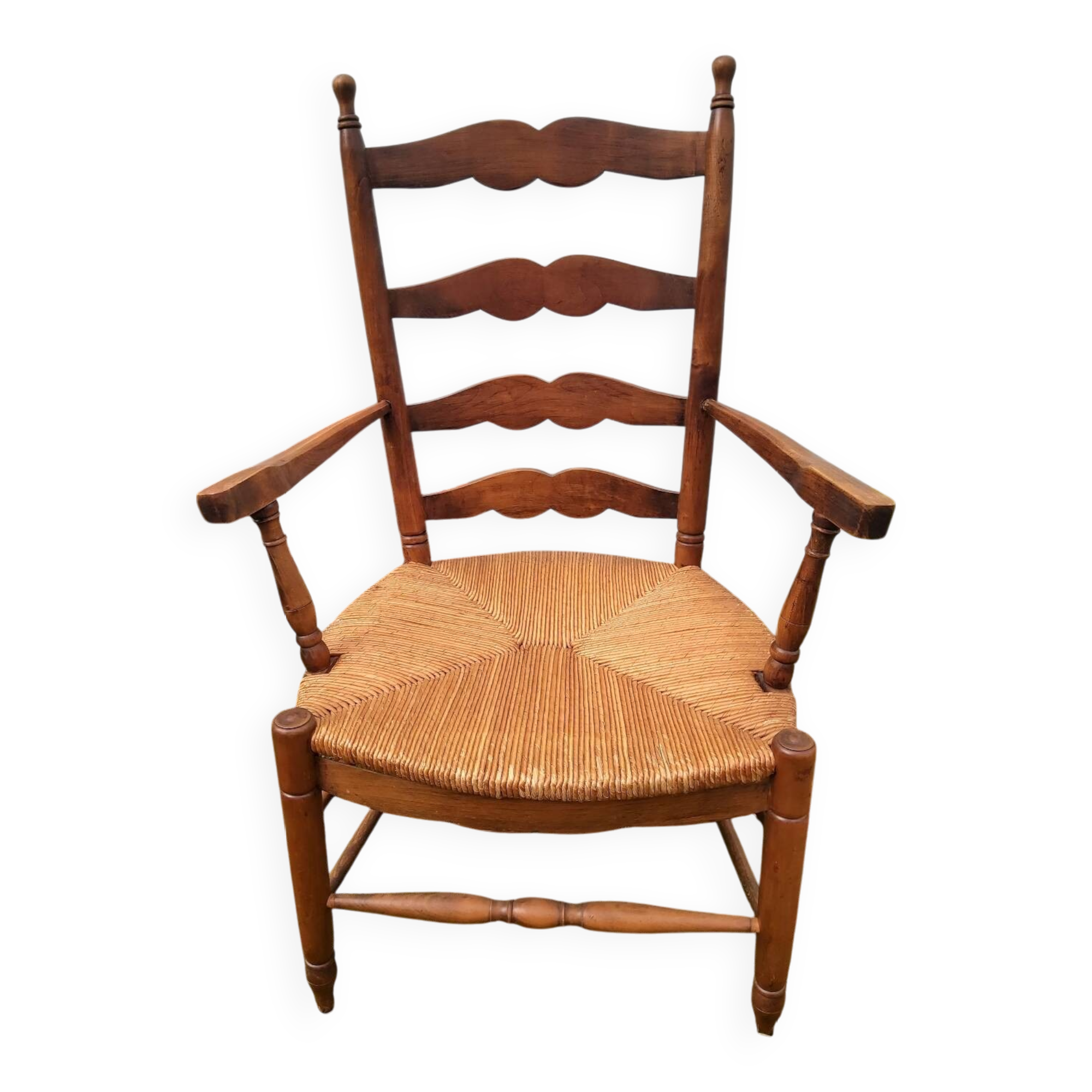 Wooden and straw armchair