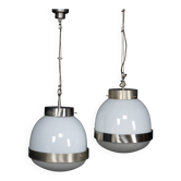 20thC ITALIAN PAIR OF "DELTA" OPALINE PENDANT LIGHTS BY SERGIO MAZZA c.1960