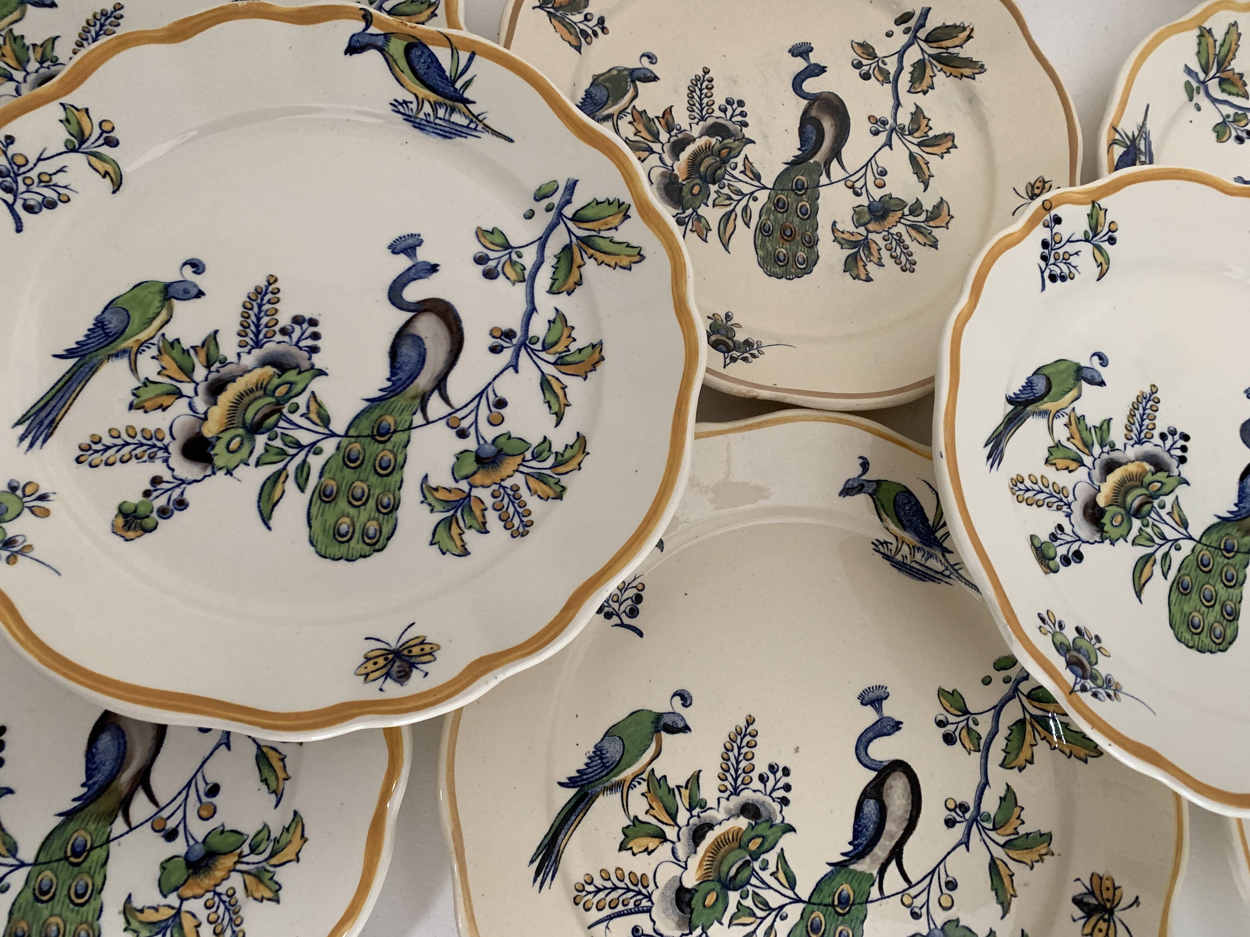 12 art nouveau flat plates from Boch La Louvière, peacock model