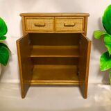 Meuble commode vintage en bois et rotin