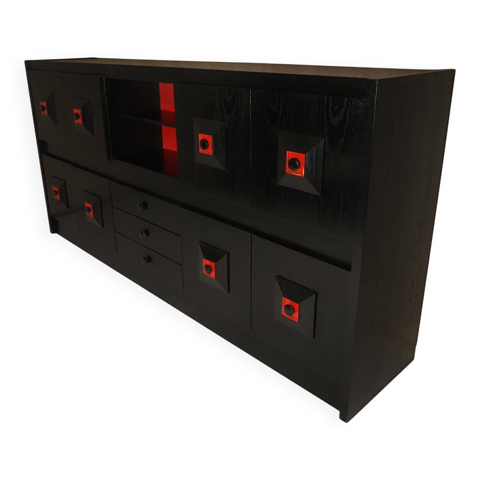 Brutalist Belgian buffet in black and red from the 1960s.