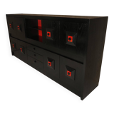 Brutalist Belgian buffet in black and red from the 1960s.