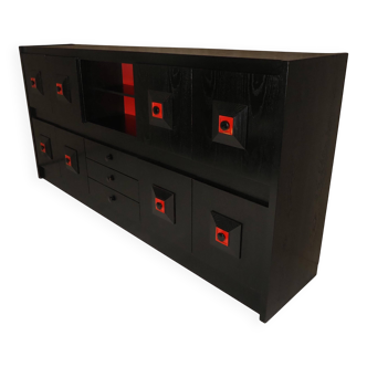 Brutalist Belgian buffet in black and red from the 1960s.
