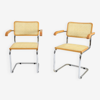 Set of Two Mid-Century Modern Marcel Breuer B64 Blonde Cesca Chairs, Italy, 70s