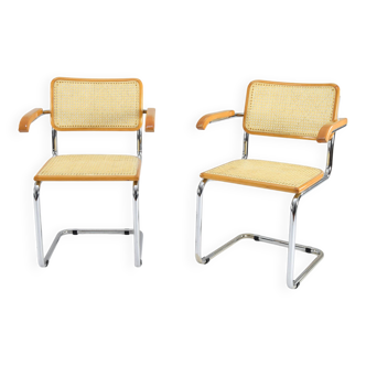 Set of Two Mid-Century Modern Marcel Breuer B64 Blonde Cesca Chairs, Italy, 70s