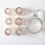 Mid-Century Italian Glass Pitcher & Six Glasses with Golden Details / Italy