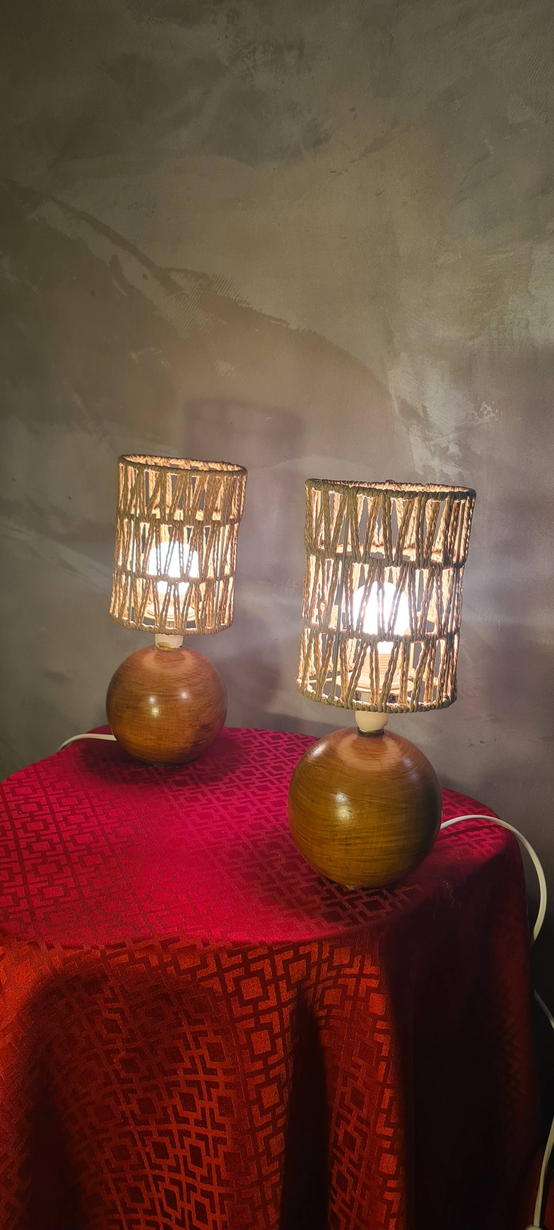 pair of Scandinavian style bedside lamps, vintage design, 30x12 balls
