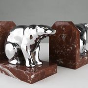 Art Deco Marble and Metal Bear Bookends, France 1930s