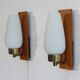 Pair of Danish teak and opaline glass wall lights