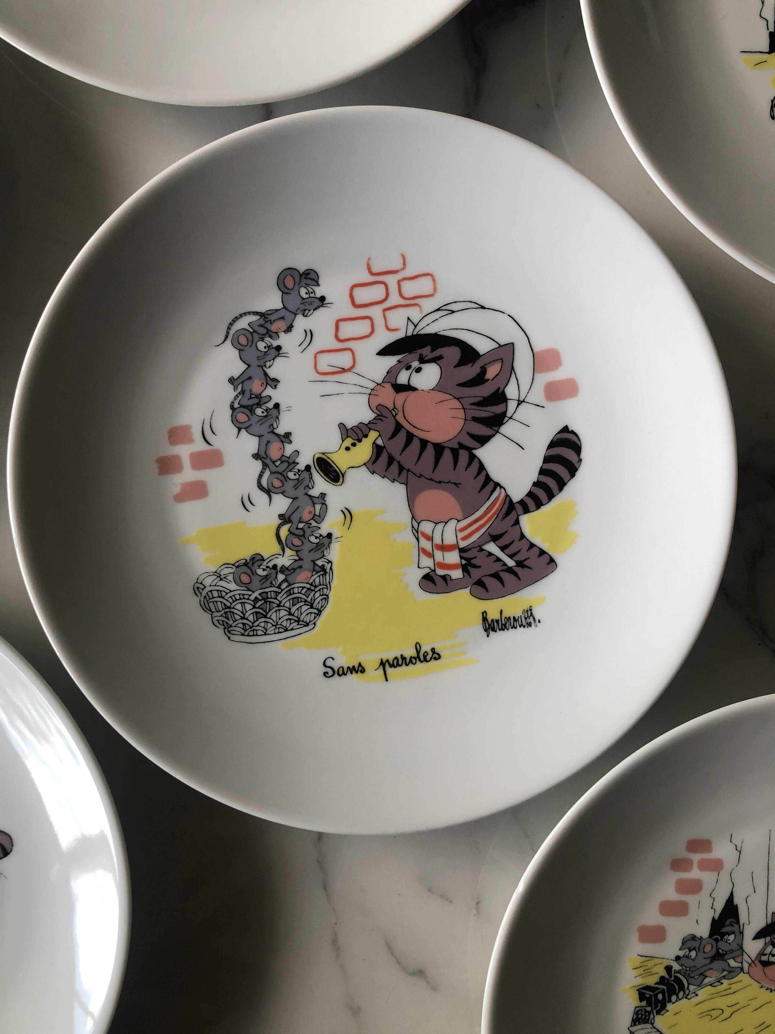 6 Barberousse porcelain plates creation by A.Deshoulieres France