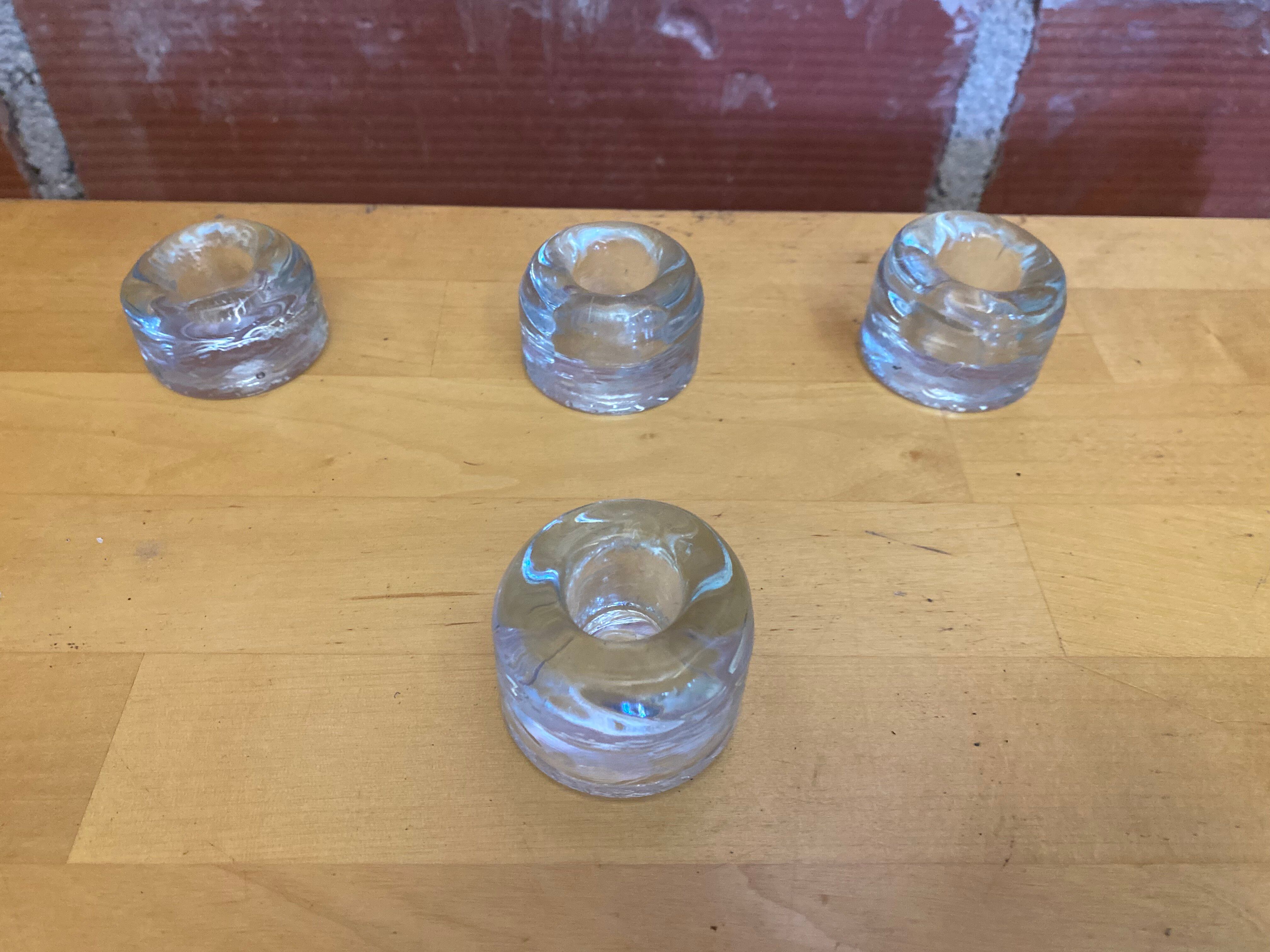 Set of 4 Vintage Ice Cube Shaped Glass Candle Holders #E008