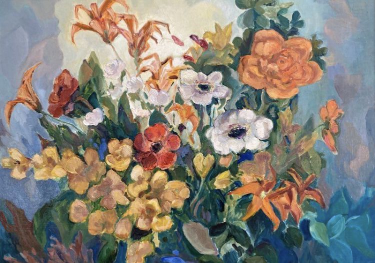 Oil painting on isorel panel Bouquet fleuri signed FAYET twentieth era