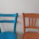 Pair of bistro chairs in patinated wood