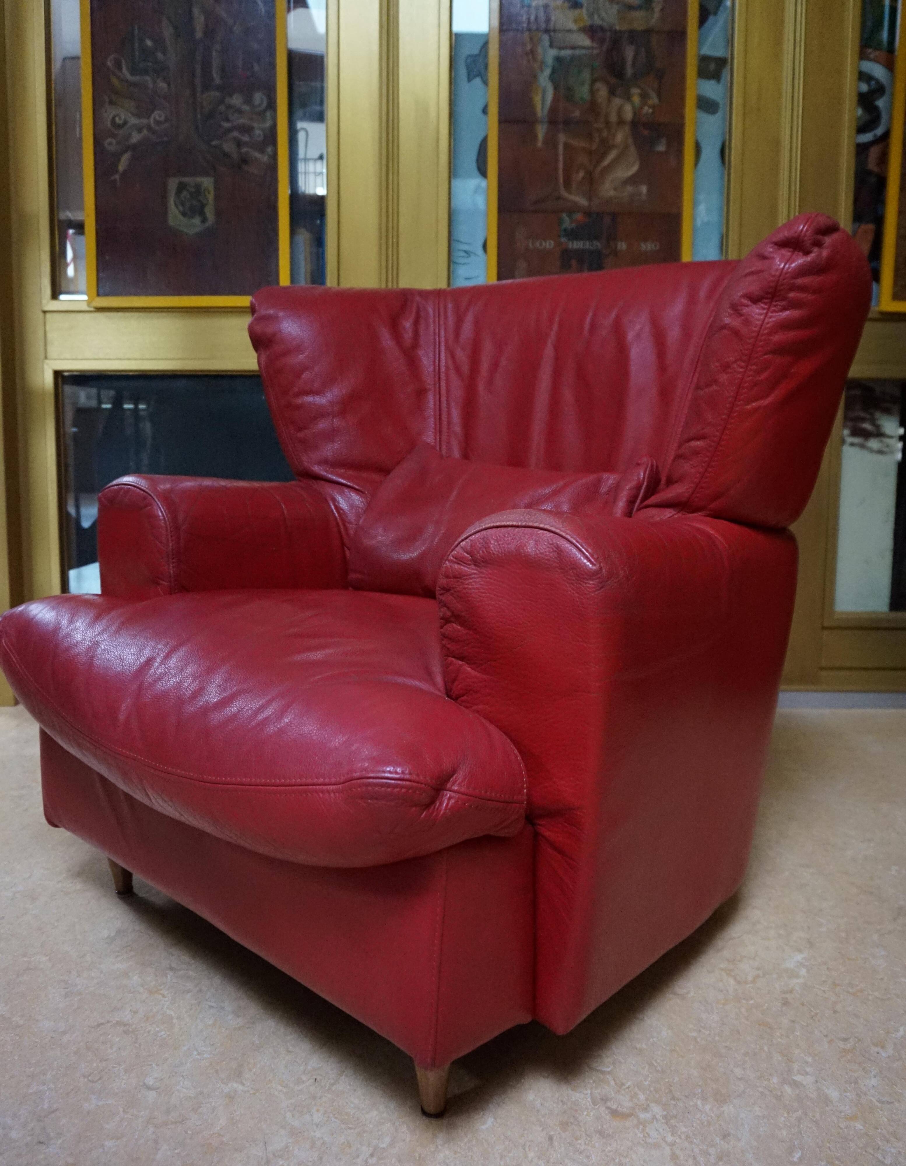 Vintage red leather Lounge Chair by Calia Italia, 1990s