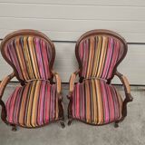 Pair of Louis Philippe armchairs in multi-colored striped velvet
