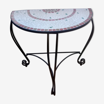 Ceramic half-moon table and wrought iron