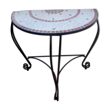 Ceramic half-moon table and wrought iron
