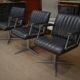 Set of 3 designer swivel metal leather office armchairs 1970