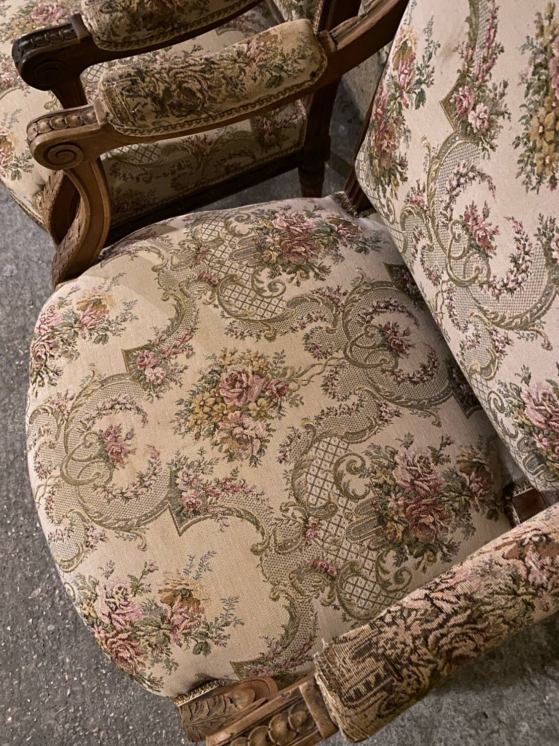 Pair of antique carved wooden armchairs