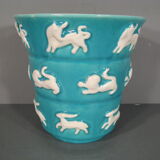 Old vintage ceramic vase 1960s décor signs of the zodiac astrology