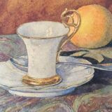 Old watercolor painting with oranges