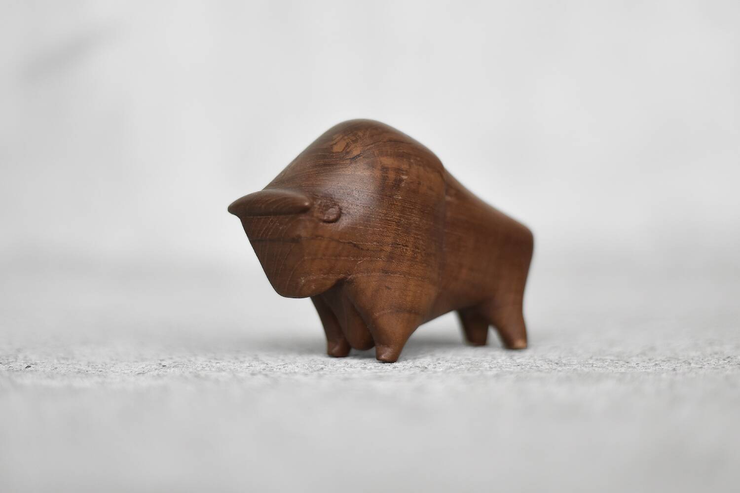 Dark teak bison figurine in mid-century modern Danish style, 1960.