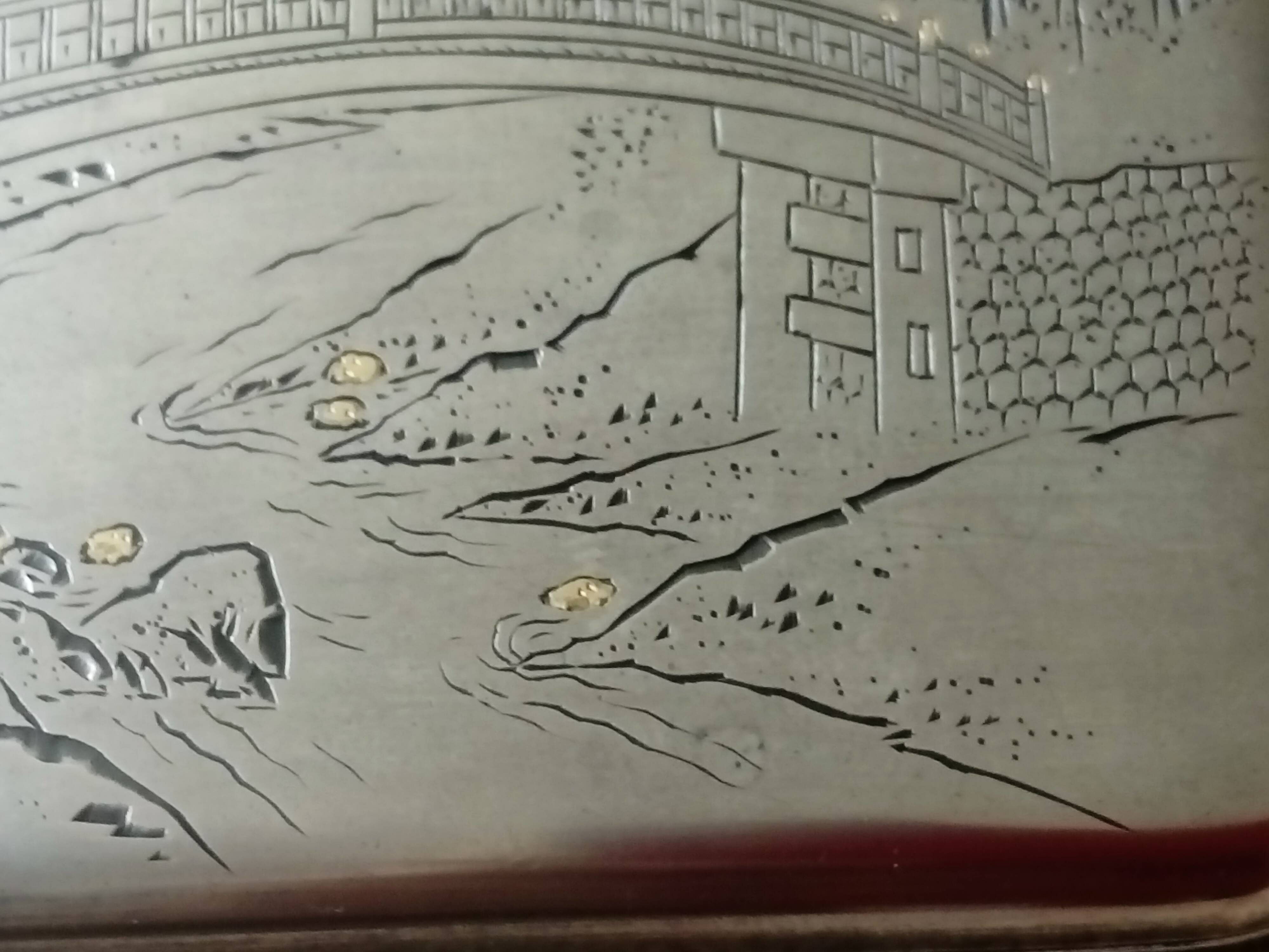 Old sterling silver cigarette case with Japanese decor