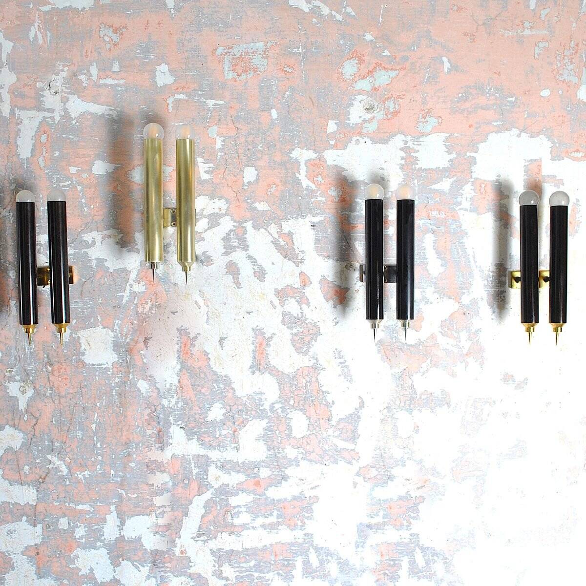 Nickel-plated brass wall lights by Lumière Bologna, 1960s, set of 4.
