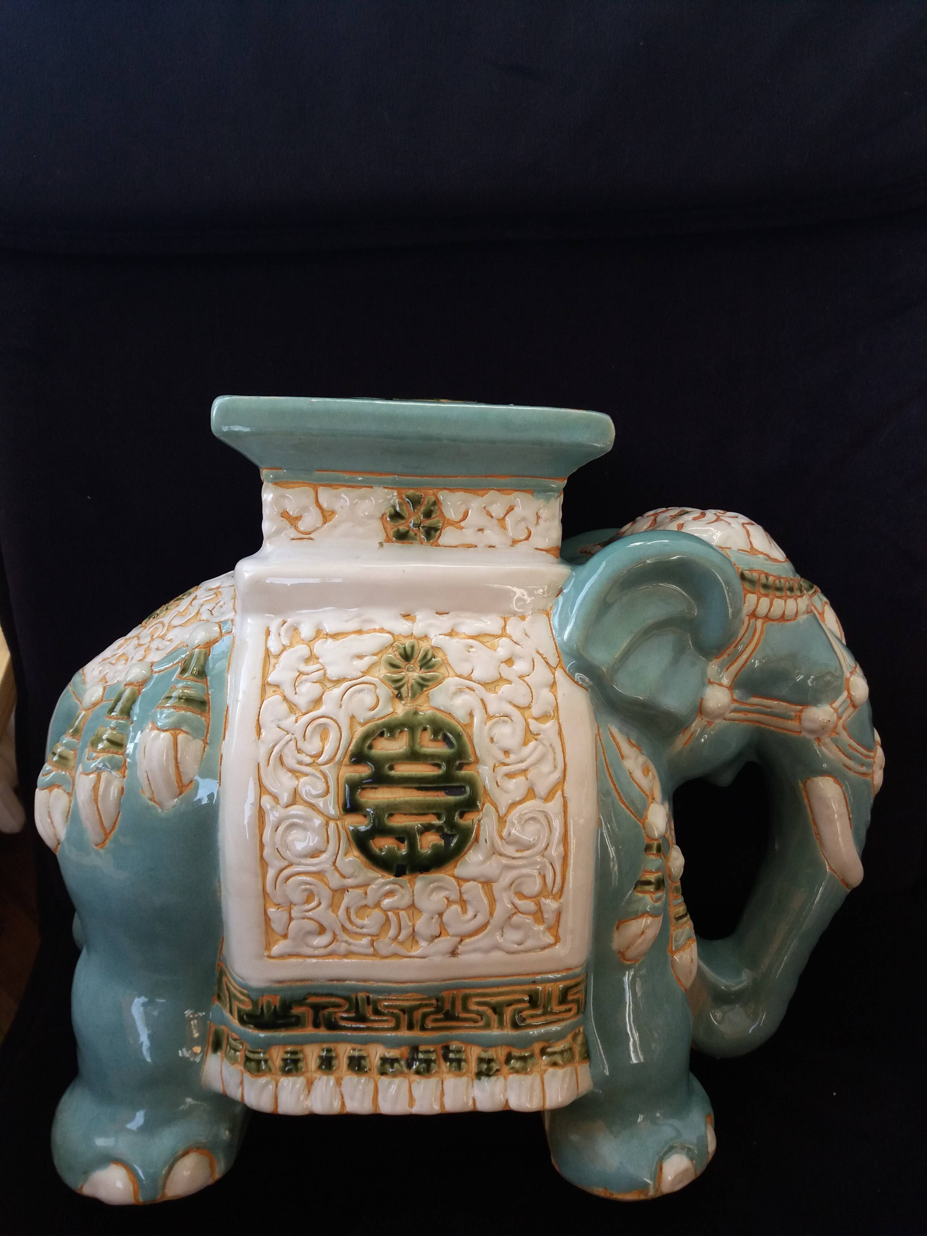 Green blue ceramic elephant