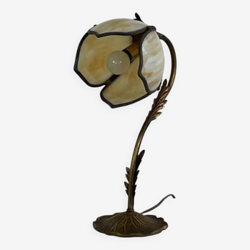 Lampe de bureau antique en fonte et patte de verre